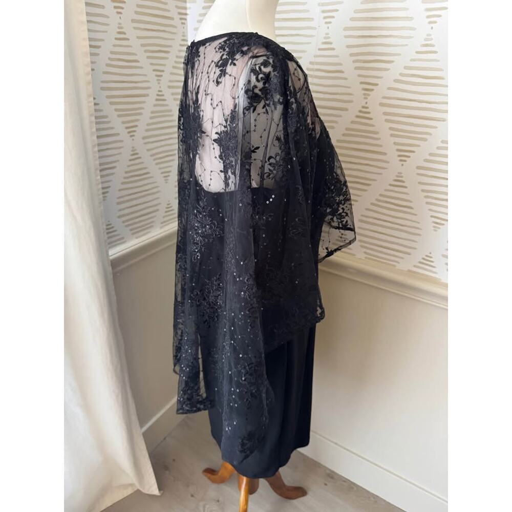 R&M Richards Women’s Size 10 Large Black Embroidered Sheer Caplet Cocktail Dress - Picture 6 of 8